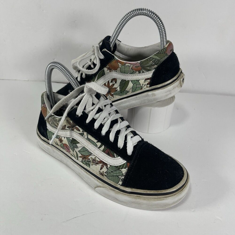 Vans Old Skool Floral Tropical Black Suede Canvas Sneakers Women's 5 / Men's 3.5